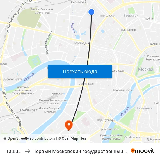 Тишинская пл. to Первый Московский государственный медицинский университет им. И. М. Сеченова map