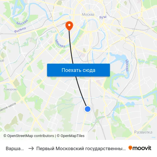 Варшавское ш., 125 to Первый Московский государственный медицинский университет им. И. М. Сеченова map