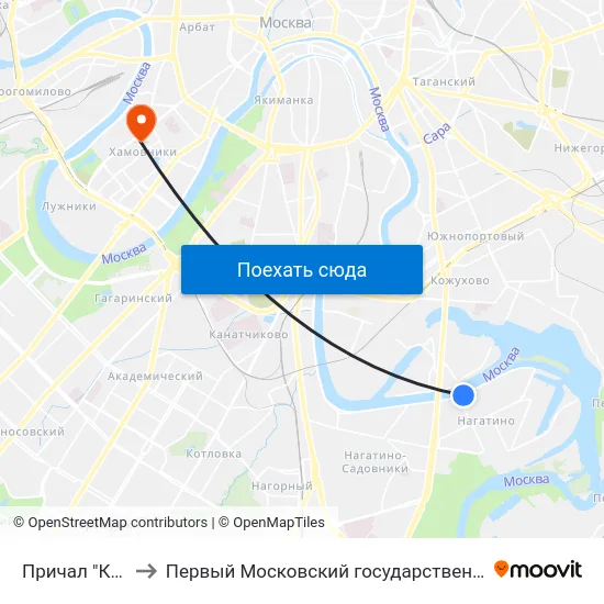 Причал "Кленовый бульвар" to Первый Московский государственный медицинский университет им. И. М. Сеченова map