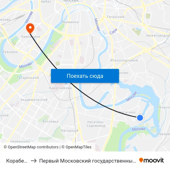 Корабельная улица to Первый Московский государственный медицинский университет им. И. М. Сеченова map