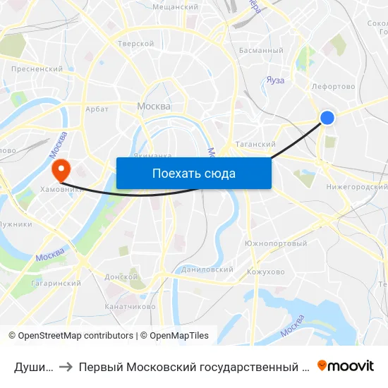 Душинская ул. to Первый Московский государственный медицинский университет им. И. М. Сеченова map