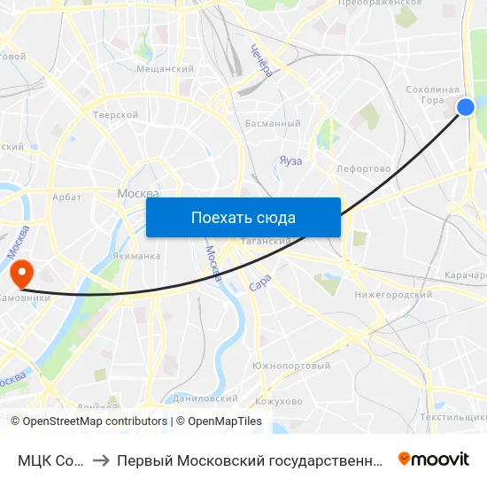 МЦК Соколиная Гора to Первый Московский государственный медицинский университет им. И. М. Сеченова map