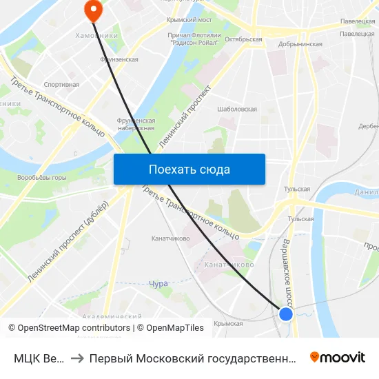 МЦК Верхние Котлы to Первый Московский государственный медицинский университет им. И. М. Сеченова map