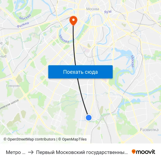 Метро "Пражская" to Первый Московский государственный медицинский университет им. И. М. Сеченова map
