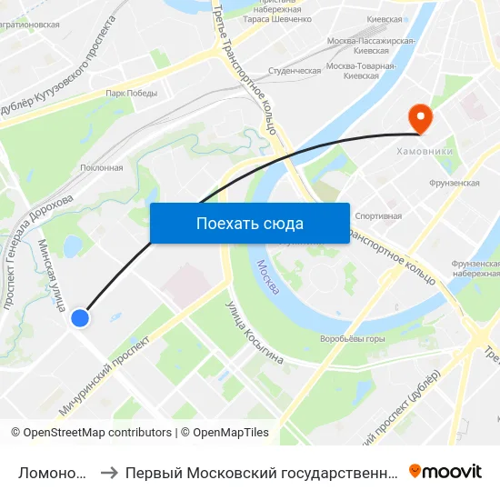 Ломоносовский просп. to Первый Московский государственный медицинский университет им. И. М. Сеченова map