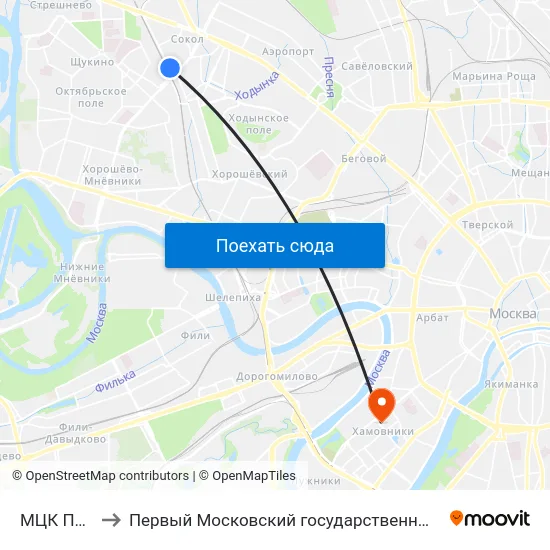 МЦК Панфиловская to Первый Московский государственный медицинский университет им. И. М. Сеченова map