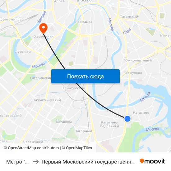 Метро "Коломенская" to Первый Московский государственный медицинский университет им. И. М. Сеченова map