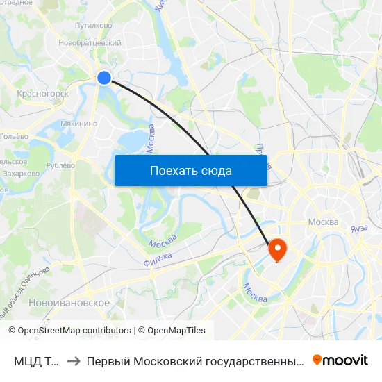 МЦД Трикотажная to Первый Московский государственный медицинский университет им. И. М. Сеченова map