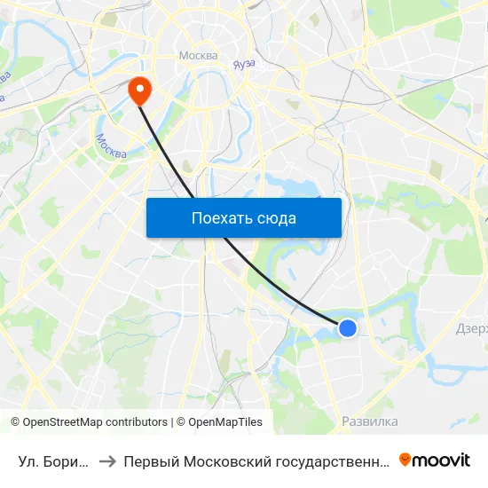 Ул. Борисовские Пруды to Первый Московский государственный медицинский университет им. И. М. Сеченова map