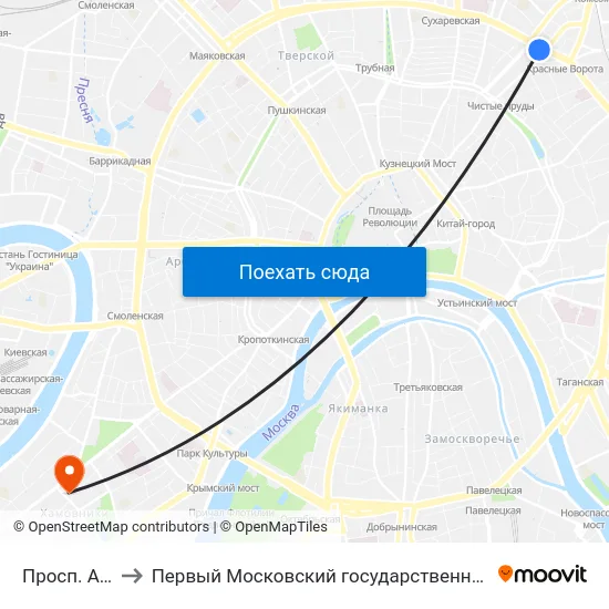 Просп. Акад. Сахарова to Первый Московский государственный медицинский университет им. И. М. Сеченова map