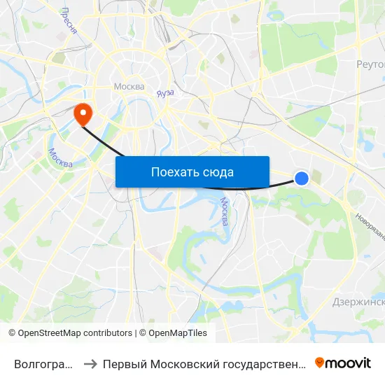 Волгоградский просп., 163 to Первый Московский государственный медицинский университет им. И. М. Сеченова map