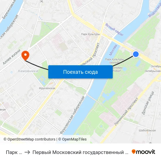 Парк Горького to Первый Московский государственный медицинский университет им. И. М. Сеченова map