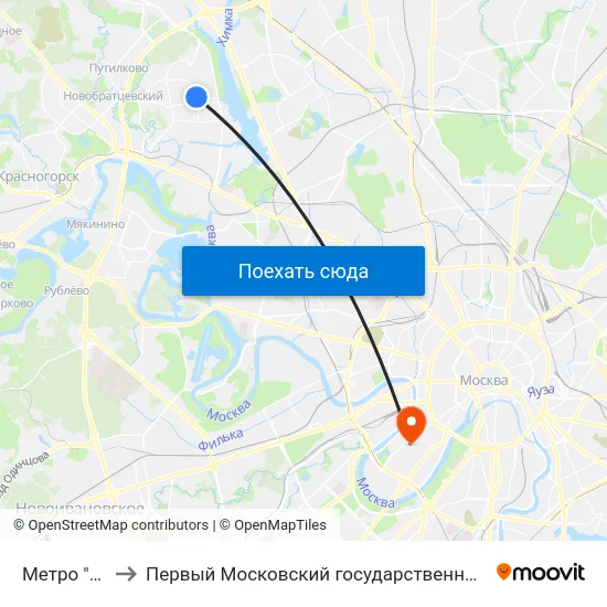 Метро "Сходненская" to Первый Московский государственный медицинский университет им. И. М. Сеченова map