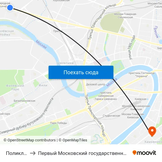 Поликлиника № 115 to Первый Московский государственный медицинский университет им. И. М. Сеченова map