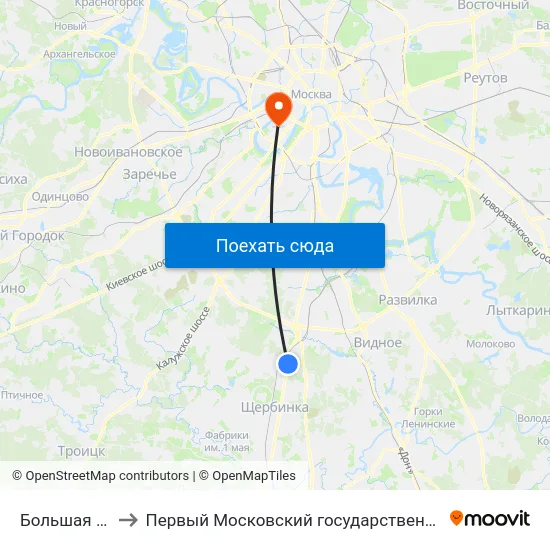 Большая Бутовская улица to Первый Московский государственный медицинский университет им. И. М. Сеченова map