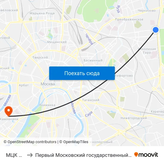 МЦК Измайлово to Первый Московский государственный медицинский университет им. И. М. Сеченова map