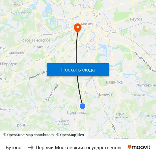 Бутовский полигон to Первый Московский государственный медицинский университет им. И. М. Сеченова map
