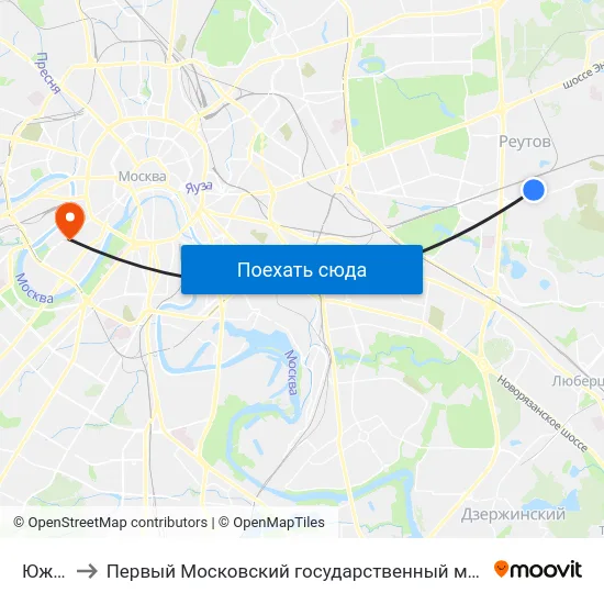 Южная ул. to Первый Московский государственный медицинский университет им. И. М. Сеченова map