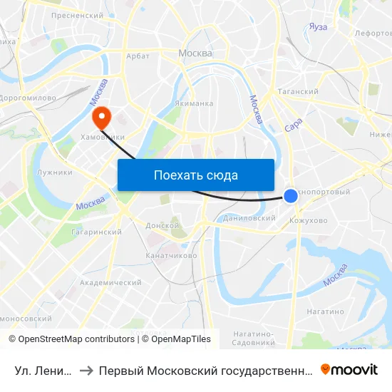 Ул. Ленинская Слобода to Первый Московский государственный медицинский университет им. И. М. Сеченова map