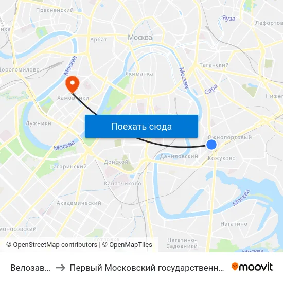 Велозаводский рынок to Первый Московский государственный медицинский университет им. И. М. Сеченова map