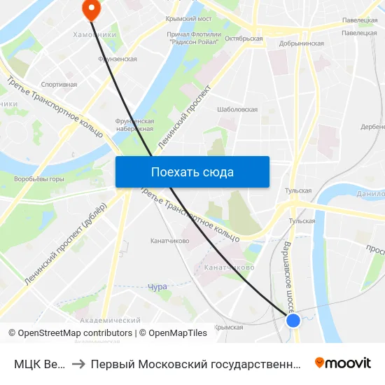 МЦК Верхние Котлы to Первый Московский государственный медицинский университет им. И. М. Сеченова map