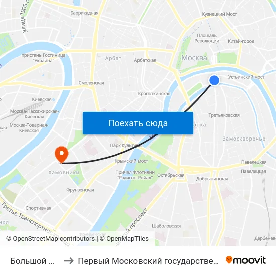 Большой Москворецкий мост to Первый Московский государственный медицинский университет им. И. М. Сеченова map