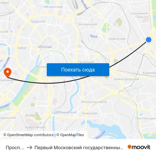Просп. Буденного to Первый Московский государственный медицинский университет им. И. М. Сеченова map