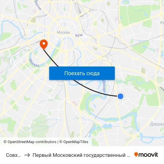 Совхозная ул. to Первый Московский государственный медицинский университет им. И. М. Сеченова map