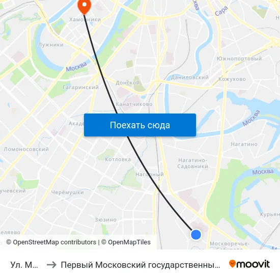 Ул. Москворечье to Первый Московский государственный медицинский университет им. И. М. Сеченова map
