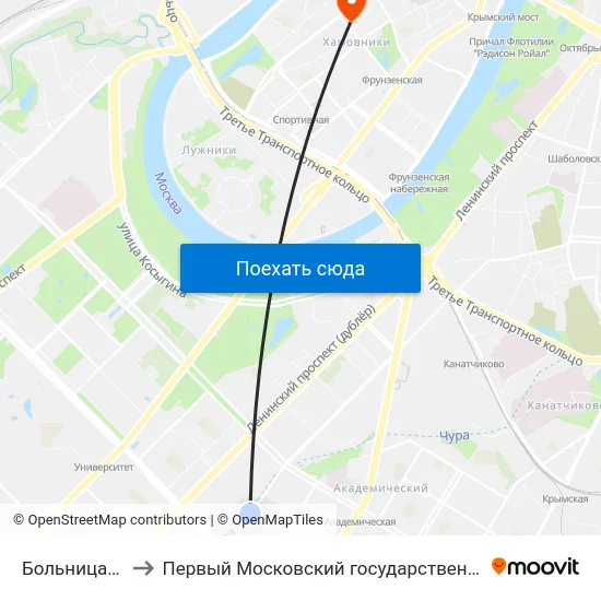 Больница им. Виноградова to Первый Московский государственный медицинский университет им. И. М. Сеченова map