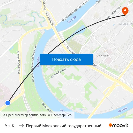 Ул. Косыгина to Первый Московский государственный медицинский университет им. И. М. Сеченова map