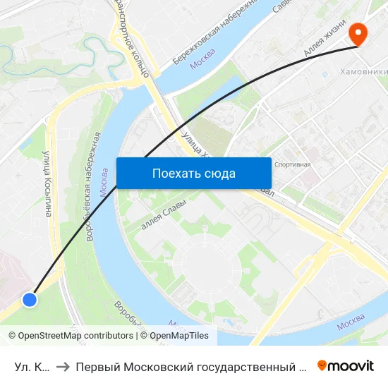 Ул. Косыгина to Первый Московский государственный медицинский университет им. И. М. Сеченова map