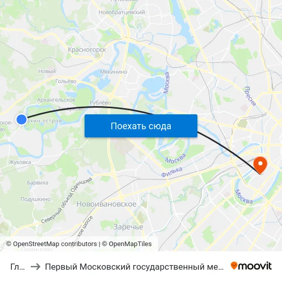 Глухово to Первый Московский государственный медицинский университет им. И. М. Сеченова map