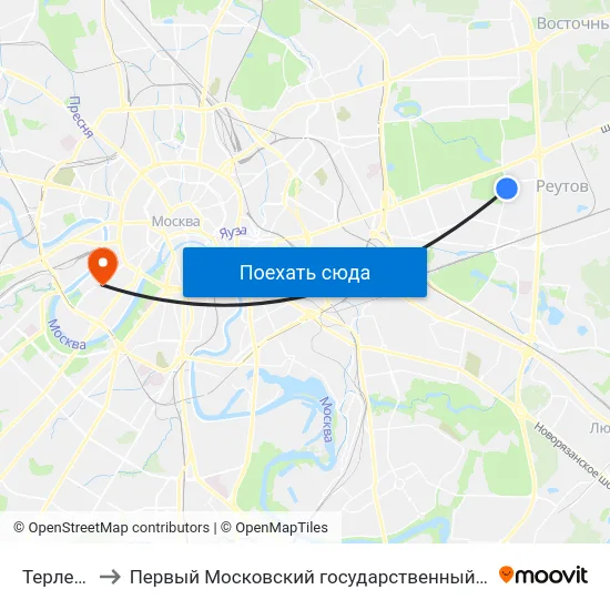 Терлецкий Парк to Первый Московский государственный медицинский университет им. И. М. Сеченова map