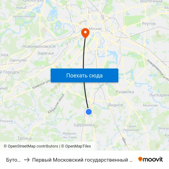 Бутово-Парк to Первый Московский государственный медицинский университет им. И. М. Сеченова map