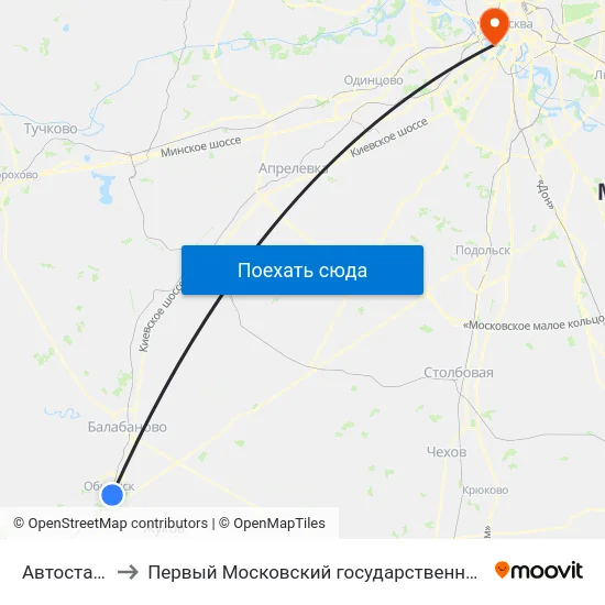 Автостанция Обнинск to Первый Московский государственный медицинский университет им. И. М. Сеченова map