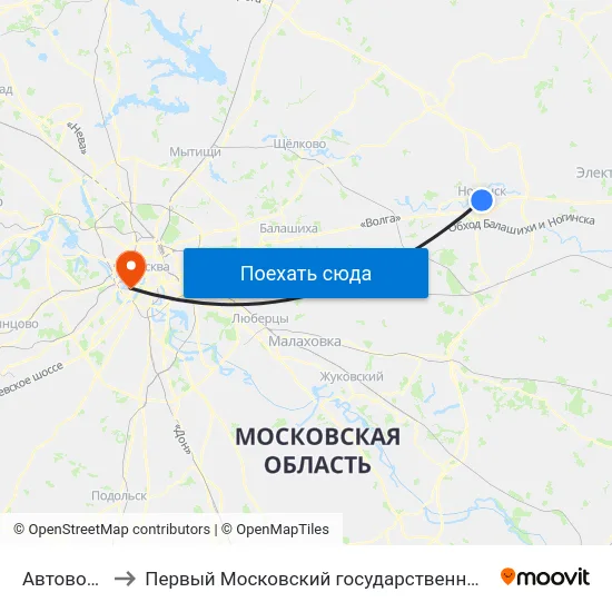 Автовокзал Ногинск to Первый Московский государственный медицинский университет им. И. М. Сеченова map
