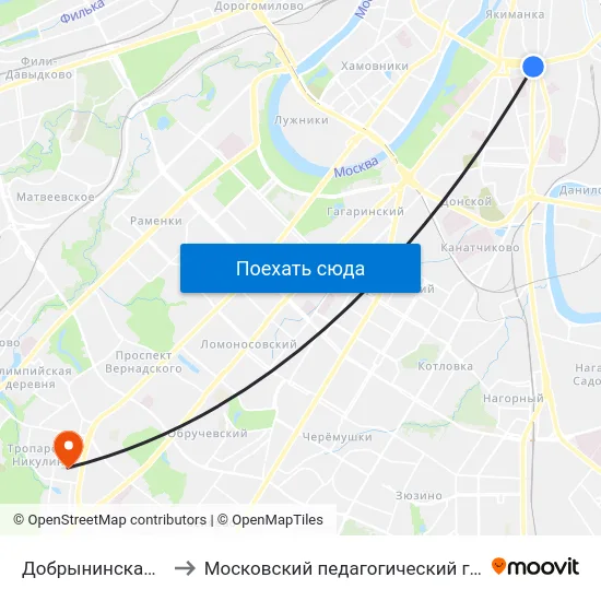 Добрынинская (Dobryninskaya) to Московский педагогический государственный университет map
