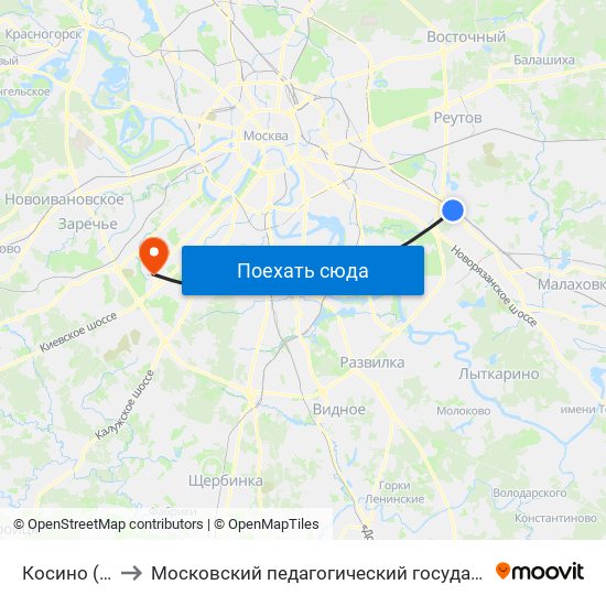 Косино (Kosino) to Московский педагогический государственный университет map