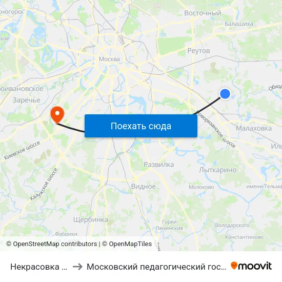 Некрасовка (Nekrasovka) to Московский педагогический государственный университет map