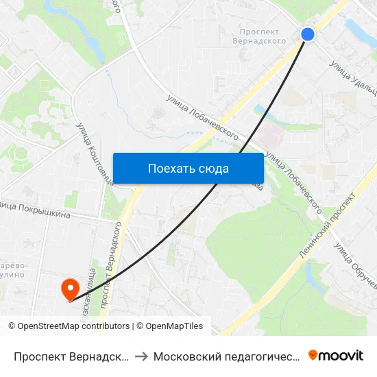 Проспект Вернадского (Prospekt Vernadskogo) to Московский педагогический государственный университет map