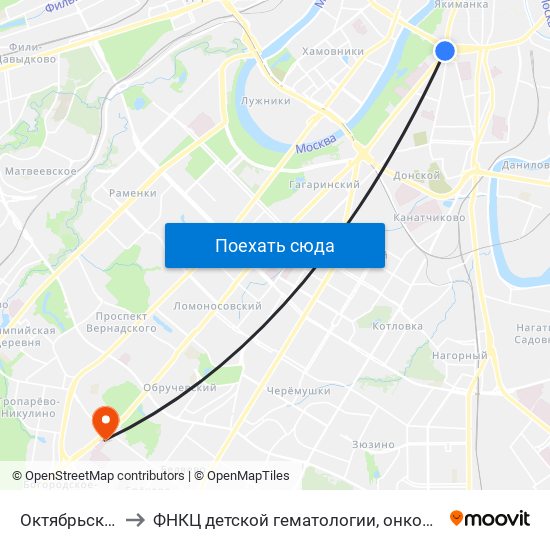 Октябрьская (Oktyabrskaya) to ФНКЦ детской гематологии, онкологии и иммунологии имени Дмитрия Рогачева map