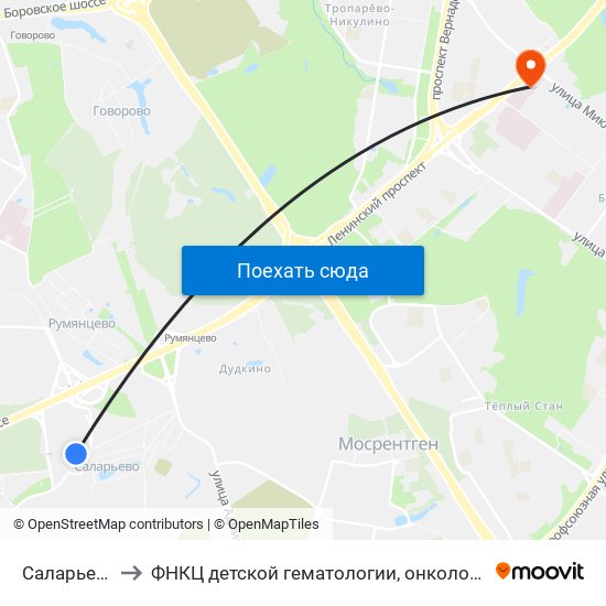 Саларьево (Salaryevo) to ФНКЦ детской гематологии, онкологии и иммунологии имени Дмитрия Рогачева map