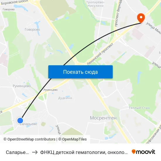 Саларьево (Salaryevo) to ФНКЦ детской гематологии, онкологии и иммунологии имени Дмитрия Рогачева map