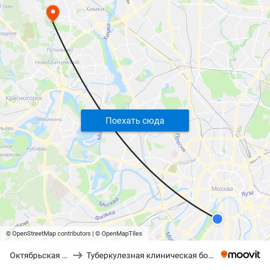 Октябрьская (Oktyabrskaya) to Туберкулезная клиническая больница № 3 им. Г.А.Захарьина map