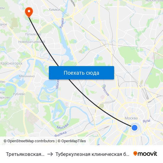Третьяковская (Tretyakovskaya) to Туберкулезная клиническая больница № 3 им. Г.А.Захарьина map
