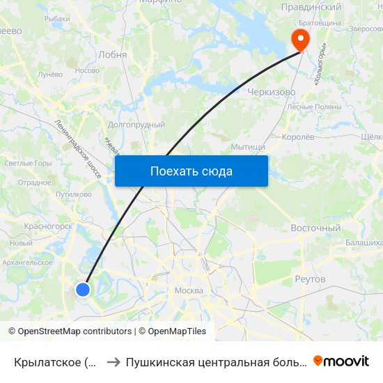 Крылатское (Krylatskoe) to Пушкинская центральная больница им. Розанова map