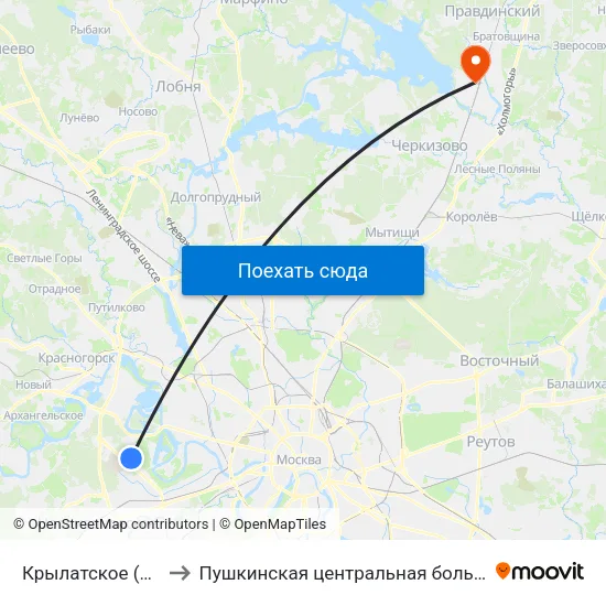 Крылатское (Krylatskoe) to Пушкинская центральная больница им. Розанова map