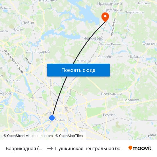 Баррикадная (Barrikadnaya) to Пушкинская центральная больница им. Розанова map