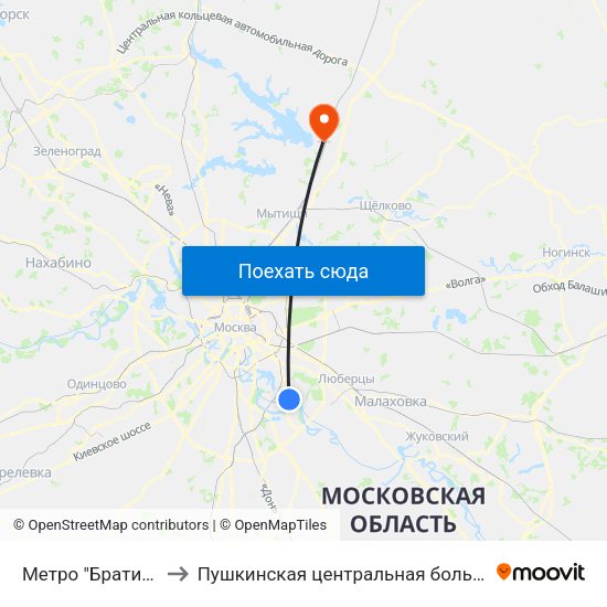 Метро "Братиславская" to Пушкинская центральная больница им. Розанова map